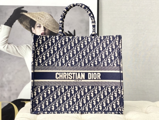 Dior Oblique এমব্রয়ডারি ক্যানভাস নেভি ব্লু ব্র্যান্ডেড শোল্ডার ব্যাগ খ্রিস্টান বই বড়