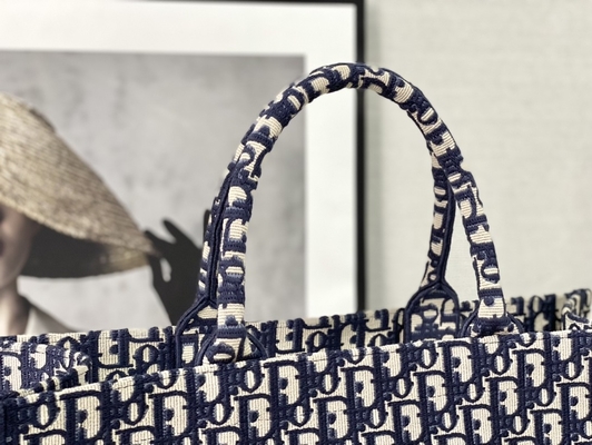 Dior Oblique এমব্রয়ডারি ক্যানভাস নেভি ব্লু ব্র্যান্ডেড শোল্ডার ব্যাগ খ্রিস্টান বই বড়