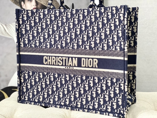 Dior Oblique এমব্রয়ডারি ক্যানভাস নেভি ব্লু ব্র্যান্ডেড শোল্ডার ব্যাগ খ্রিস্টান বই বড়