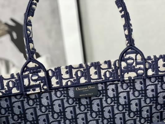 Dior Oblique এমব্রয়ডারি ক্যানভাস নেভি ব্লু ব্র্যান্ডেড শোল্ডার ব্যাগ খ্রিস্টান বই বড়