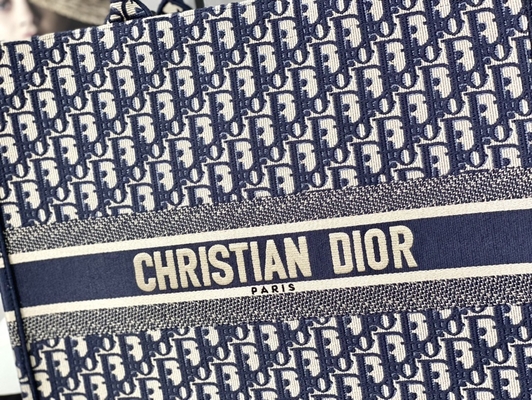 Dior Oblique এমব্রয়ডারি ক্যানভাস নেভি ব্লু ব্র্যান্ডেড শোল্ডার ব্যাগ খ্রিস্টান বই বড়
