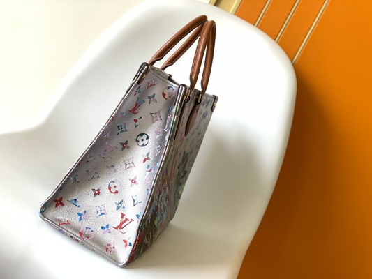 OnTheGo MM মিনি স্লিং ব্যাগ ব্র্যান্ডেড M81724 ফুলের প্যাটার্ন সিলভার লেপা ক্যানভাস