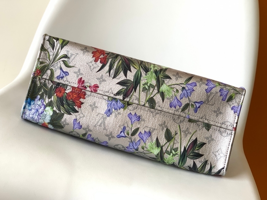 OnTheGo MM মিনি স্লিং ব্যাগ ব্র্যান্ডেড M81724 ফুলের প্যাটার্ন সিলভার লেপা ক্যানভাস