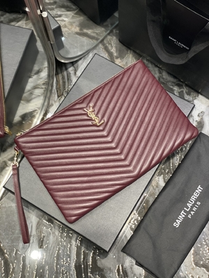 মনোগ্রাম কুইল্টেড লেদার YSL কুইল্টেড লেদার পাউচ এনভেলপ ক্লাচ