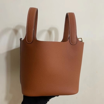 হার্মিস ব্র্যান্ডেড লেডিস হ্যান্ডব্যাগ Jaune Ambre Picotin Lock PM Clemence Leather Soleil