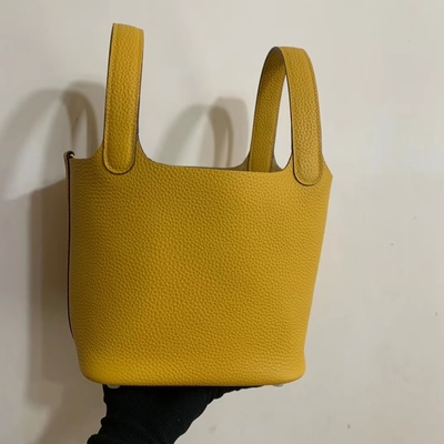 হার্মিস ব্র্যান্ডেড লেডিস হ্যান্ডব্যাগ Jaune Ambre Picotin Lock PM Clemence Leather Soleil