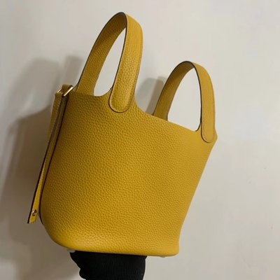 হার্মিস ব্র্যান্ডেড লেডিস হ্যান্ডব্যাগ Jaune Ambre Picotin Lock PM Clemence Leather Soleil