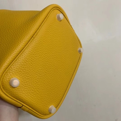 হার্মিস ব্র্যান্ডেড লেডিস হ্যান্ডব্যাগ Jaune Ambre Picotin Lock PM Clemence Leather Soleil