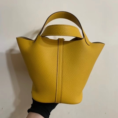 হার্মিস ব্র্যান্ডেড লেডিস হ্যান্ডব্যাগ Jaune Ambre Picotin Lock PM Clemence Leather Soleil