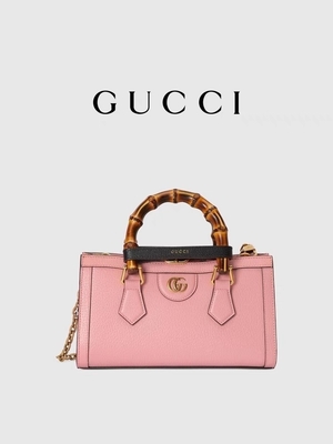গোলাপী চামড়া GG Gucci ডায়ানা বাঁশ ব্যাগ হ্যান্ডব্যাগ OEM