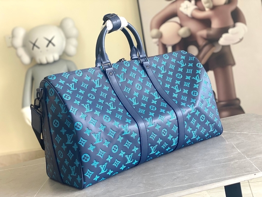 বড় ব্র্যান্ডের পুরুষদের ব্যাগ Keepall BANDOULIÈRE 50 ব্লু বোস্টন ব্যাগ